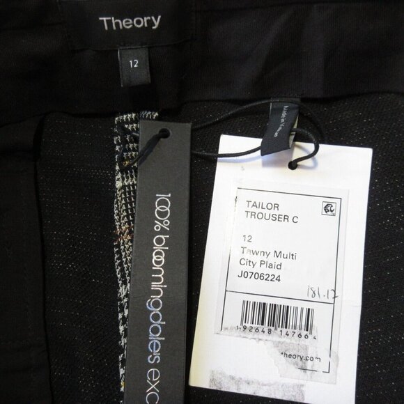 NWT THEORY Tailor Trouser C in Tawny Multi City Plaid Crop Pants 12 $345 - Picture 4 of 5